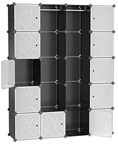 Šatníková skriňa, plastová, s boxami, čierna, 178x143x36cm