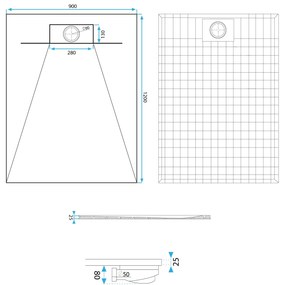 Rea Bazalt Carrara, SMC sprchová vanička 90x120, biela-kamenný vzor, REA-K7001