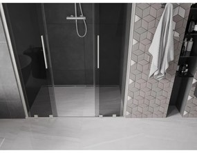 Mexen Velar Duo, posuvné sprchové dvere do otvoru 140 cm, 8mm šedé sklo, brúsená oceľ, 871-140-000-42-97