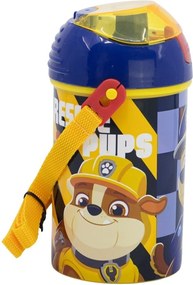 Plastová fľaša na pitie so slamkou, viečkom a popruhom Labková patrola - Paw Patrol - motív Rescue Pups - 450 ml