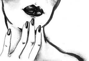 Samolepiaca tapeta maľovaný detail ženských pier v čiernobielom prevedení