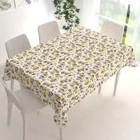 Biante Detský bavlnený obdĺžnikový obrus Sandra SA-291 Žlté stavebné autá na bielom 120x180 cm