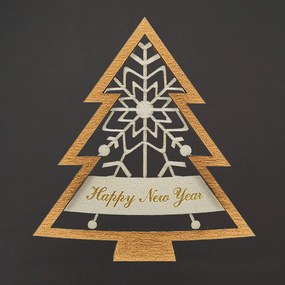 AMADEA Drevená ozdoba stromček Happy New Year dvojitý, 9 cm, český výrobok