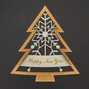 AMADEA Drevená ozdoba stromček Happy New Year dvojitý, 9 cm, český výrobok
