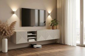 Závesná TV skrinka Asha 200 cm s ryhovaným čelom a výklenkom - kašmír