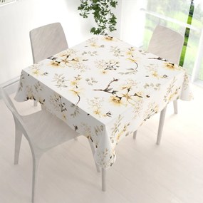Biante Bavlnený štvorcový obrus Sandra SA-582 Žlté kvety s vetvičkami na bielom 140x140 cm