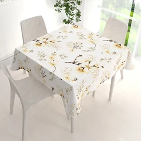Biante Bavlnený štvorcový obrus Sandra SA-582 Žlté kvety s vetvičkami na bielom 120x120 cm