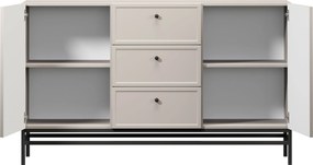 Komoda Lorini 150 cm so zásuvkami - kašmír / čierne úchytky / kovový rám