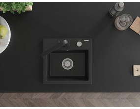 Mexen Milo, 1-komorový granitový drez 435x410x171 mm a čierna batéria Rita, čierna, 6505-77-670300-70