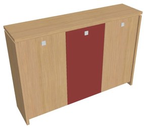 Stredná šatníková skriňa Verno 188 x 46 x 130 cm, kombinované dvere, dub svetlý / červená