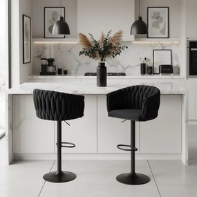 Barová stolička COFTON zamatová, čierna