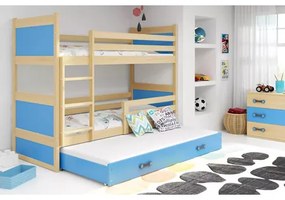 Detská poschodová posteľ s výsuvnou posteľou RICO 200x90 cm Modrá Borovica