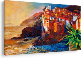 Obraz - Dedina na pobreží Cinque Terre, Talianska riviéra, moderný impresionizmus (90x60 cm)
