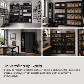 Úzky kovový archivačný regál na dokumenty čierny, 250x1950x400 mm: TIM
