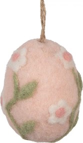 Ružové závesné plstené vajíčko s kvetmi - Ø 6*8 cm