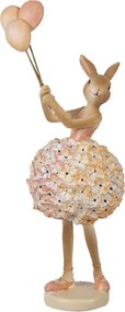 Béžová dekorácia králičie dievča so sukňou z kvetov a balóniky - 11*7*27 cm