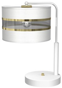Stolná lampa Ultimo, 1x biele/zlaté textilné tienidlo, w