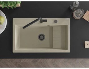 Mexen Omar, 1-komorový granitový drez 800x480x210 mm, béžový, grafitový sifón, 6520801005-69-B
