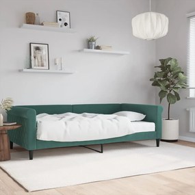 Denná posteľ s matracom tmavozelená 100x200 cm zamat 3197756
