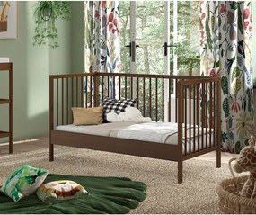 Hnedá s odnímateľným bokom/s nastaviteľnou výškou postieľka z bukového dreva 70x140 cm Dino – Vipack