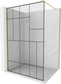 Mexen Kioto, sprchová zástena Walk-In 80 x 200 cm, 8mm číre sklo čierny vzor, zlatý matný profil, 800-080-101-55-78