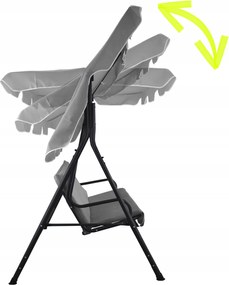 Garden Line ZÁHRADNÁ HOJDAČKA TYPU A 170 x 118 x 153 cm ŠEDÁ S LIME ZELENÝMI VANKÚŠIKMI A DRŽIAKMI NA POHÁRE