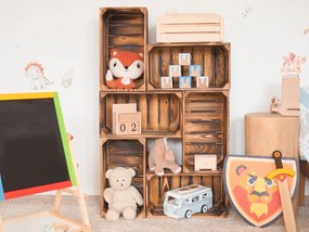 ČistéDrevo Drevené opálené debničky knižnica 62 x 102 x 20 cm