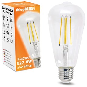 BERGE LED žiarovka E27 ST64 8W neutrálna biela