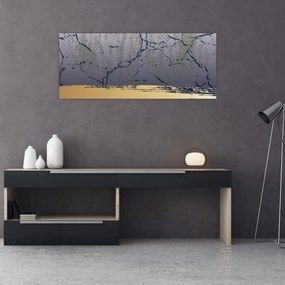Obraz - Modrá a zlatá abstrakcia N⁰1 (120x50 cm)