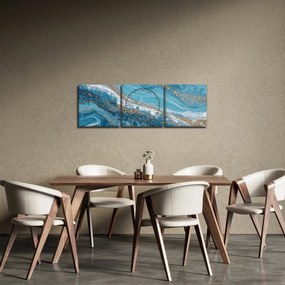 Obraz - Bledomodrý mramor so zlatom I. (s hodinami) (90x30 cm)