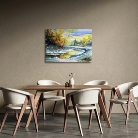 Obraz zimnej rieky, olejomaľba (70x50 cm)