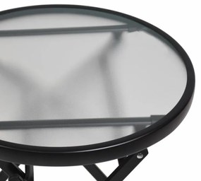 Skladací stôl so sklenenou doskou, čierny, Ø 45 cm, oceľ
