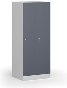 Šatníková skrinka znížená, 2 oddiely, 1500 x 600 x 500 mm, demont, cylindrický zámok, tmavosivé dvere