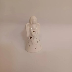 DECOLED Keramický anjel, 5,5 x 5,5 x 10 cm, teplá biela, 2xLR44