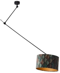 Závesná Lampa Čierna so Zamatovým Tienidlom s Dizajnom Listov a Zlatým Interiérom 40/40/40 - Blitz