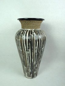 Váza BAMBOO I - tmavá hnedá,60 cm,  ručná práca, keramika a pravé listy
