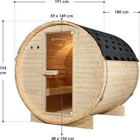 Fínska sudová sauna Ø 190 cm – vonkajšia, z masívu, 180 cm