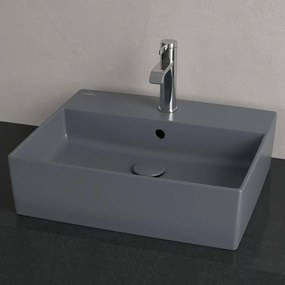 VILLEROY &amp; BOCH Memento 2.0 obdĺžnikové umývadlo na dosku s otvorom, s prepadom, 500 x 420 mm, Graphite, s povrchom CeramicPlus, 4A0750i4