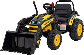 Ramiz Detský traktor na batérie žltý + pohyblivé rameno s lyžicou + diaľkové ovládanie + pomalý štart + FM rádio + LED