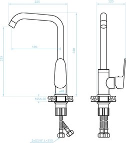 Kuchinox Sagra, stojanková drezová batéria s L-výtokom, chrómová, LAV-BQR_065D