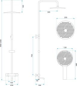 Rea Lungo Diamond, sprchová/vaňová sada s termostatickou batériou, hlavovou a ručnou sprchovou hlavicou, zlatá lesklá, REA-P5960