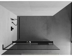 Mexen Kioto+ L, sprchová zástena Walk-In s poličkou a vešiakom 65 x 200 cm, 8mm číre sklo, čierny profil, 800-065-123-70-00