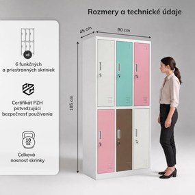 Šatníková skriňa BHP v pastelovo sivej farbe, 6-dverová: IGOR, 900 x 1850 x 450 mm