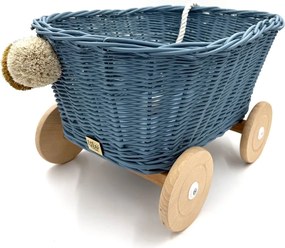 Prútený vozík na ťahanie za šnúrku - modrá