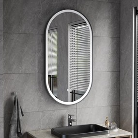 Erga Gwen, oválne LED zrkadlo 50x90cm v čiernom kovovom ráme, 3 farby svetla, predné osvetlenie, vyhrievacia podložka proti zapareniu, ERG-V01-GWEN-5090-BK