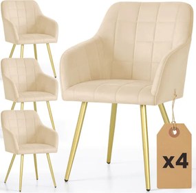 Sada štyroch jedálenských stoličiek LUXANO zamatové, béžové / zlaté nohy (4 ks)