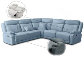 Kožená sedacia súprava CONTINENTAL rohová s funkciou relax, elektrické, sv. modrá (cielo 332)