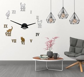 Nalepovacie hodiny na stenu mačky - DIY CAFORD: Čierna Ral 9005 Čierne ručičky 80 cm 3707-33361 12P020 2D CLOCK HEU-