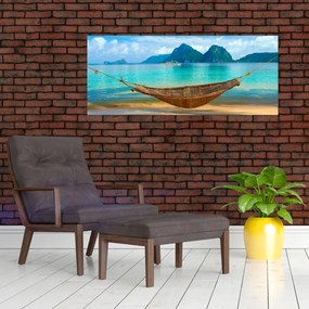 Obraz - Hojdacia sieť na pláži (120x50 cm)