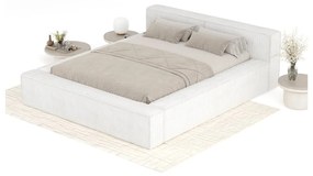 Krémová čalúnená dvojlôžková posteľ s úložným priestorom s roštom 180x200 cm Voliera – Maison de Rêve